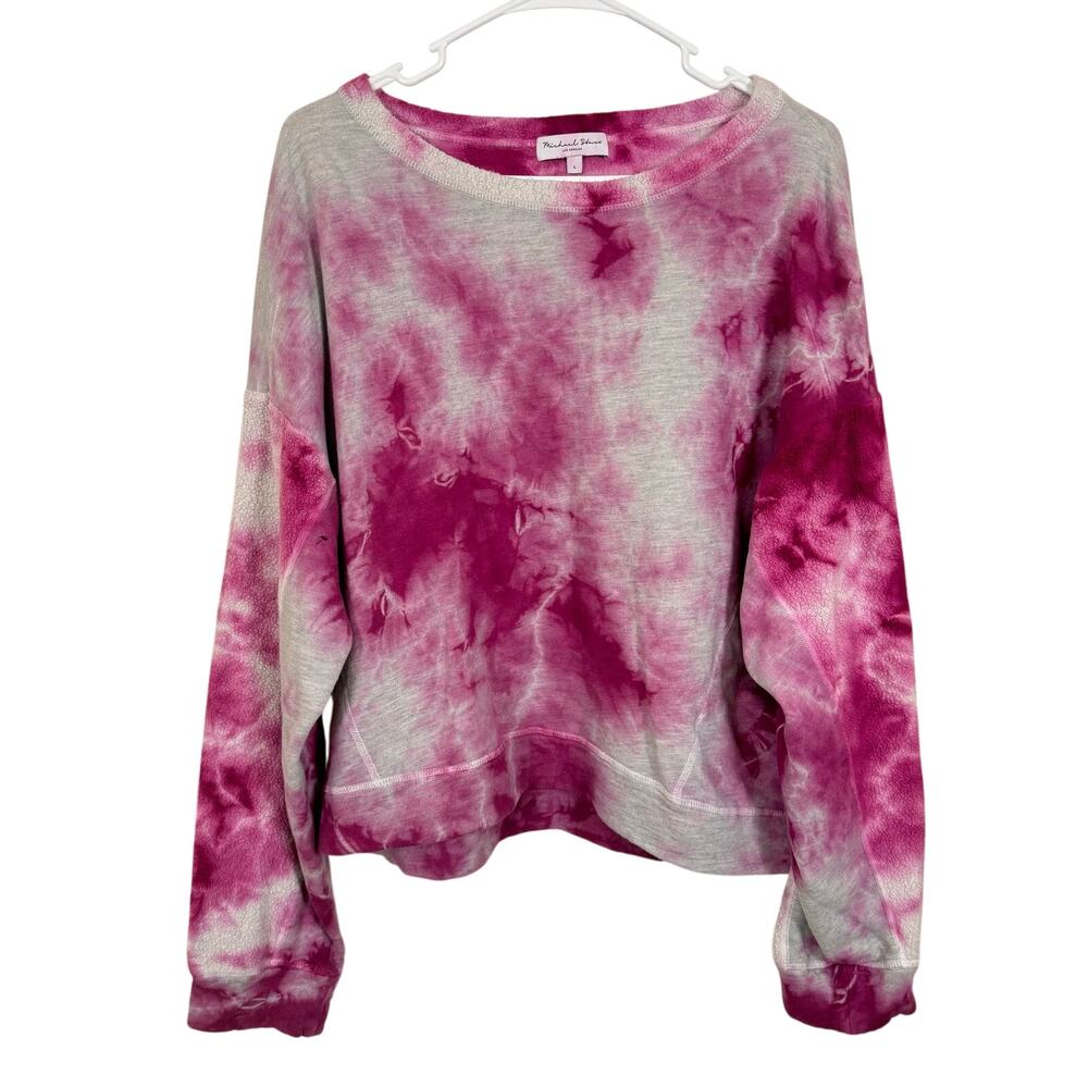 Michael Stars Tie Dye Pink & White Sweatshirt Soft Boxy Distressed Athleisure LG